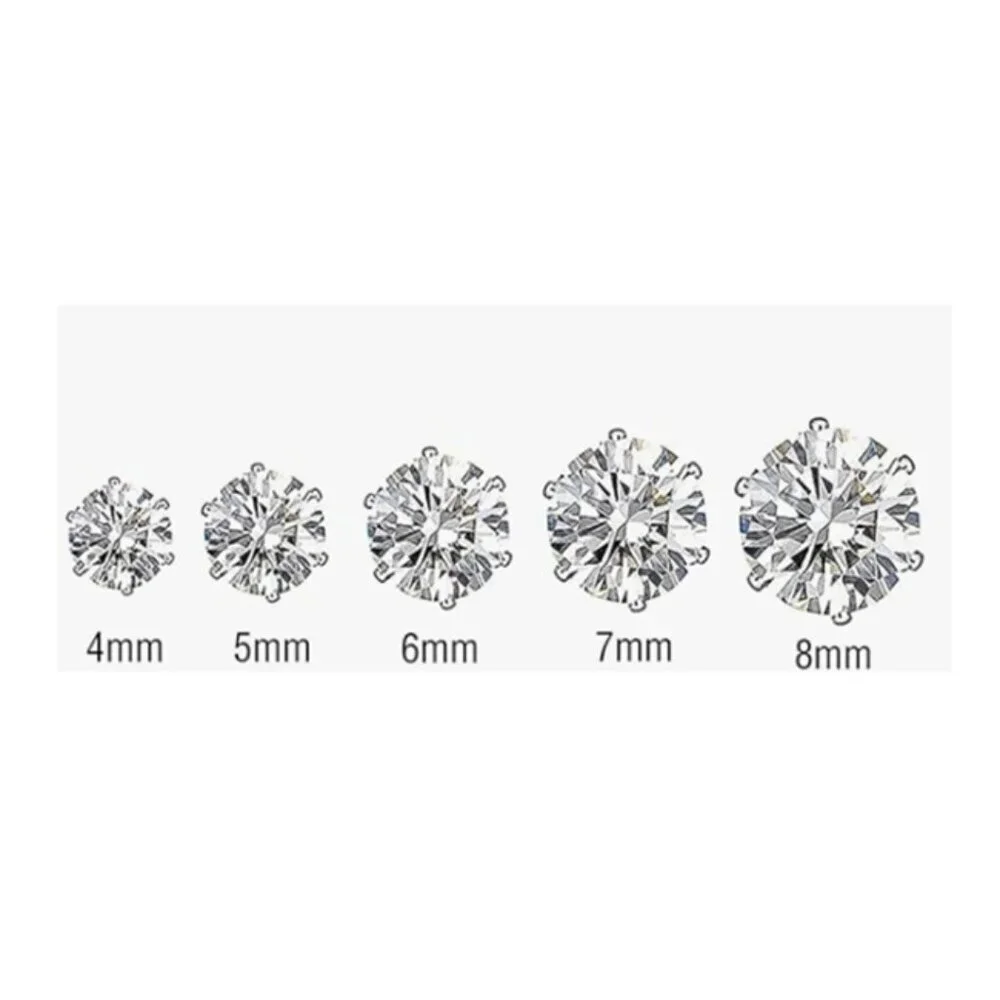 5 Pairs Stainless Steel Non-piercing Cubic Zirconia Stud Earrings Round Magnetic